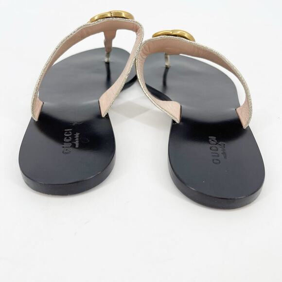Gucci Gold Metallic Marmont GG Double G Thong Flip Flop Flat Sandal size EU 38.5 - Picture 4 of 9